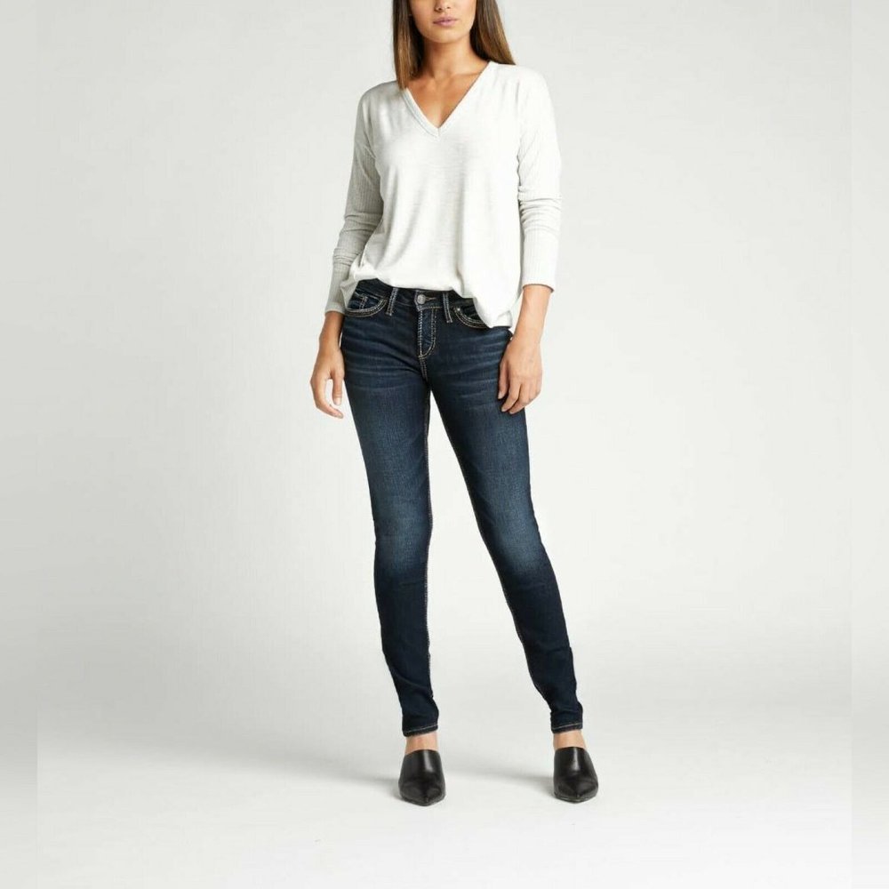 Silver Jeans Suki Mid Rise Super Skinny  Buckle Denim Stretch Womens Size 26